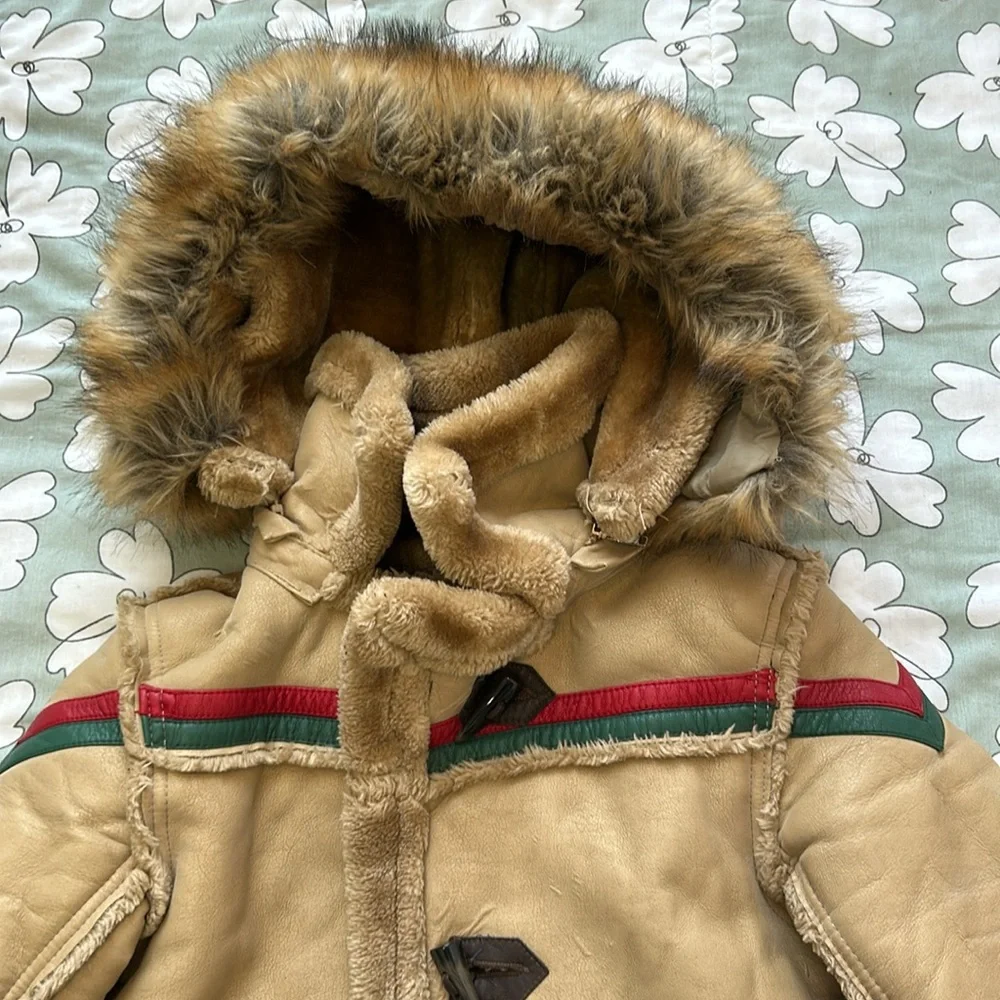 RARE‎ Jordan Craig Joe Faux Leather Shearling Coat Faux Fur in Latte Kids 7